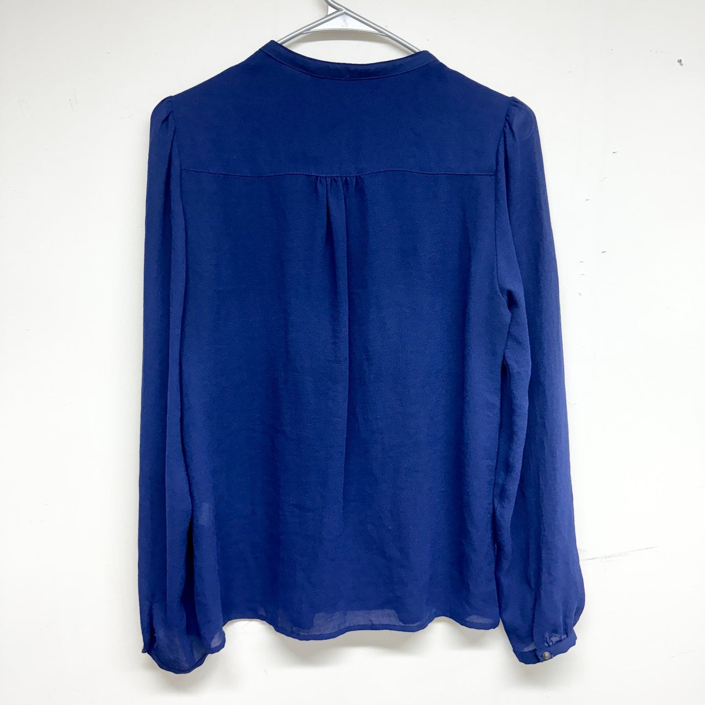 Zara Basic Women Navy Blue Long Sleeve Button Neckline Blouse Top Size M