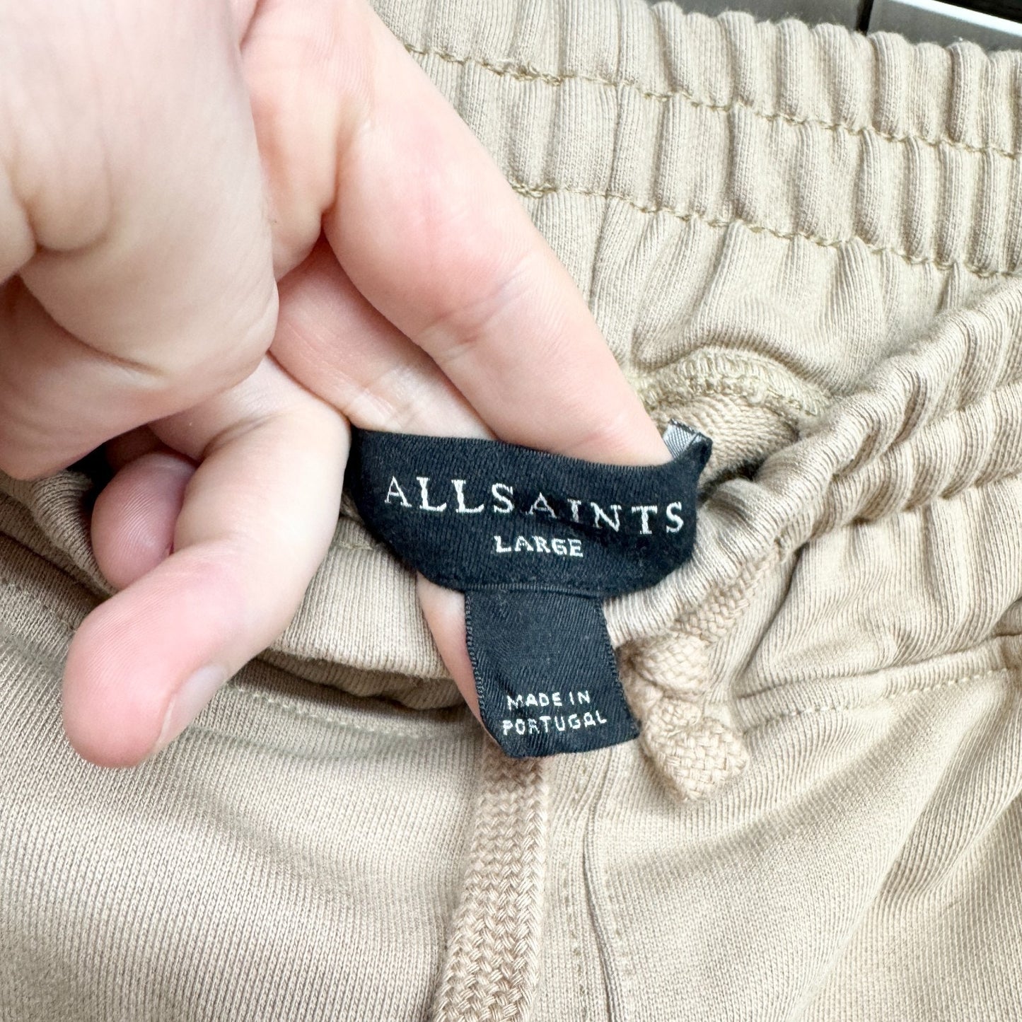 AllSaints Pants Women Size Large Tan Logo Athletic Joggers Elastic Waist Pockets