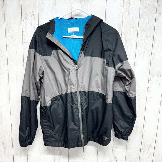 COLUMBIA Jacket Kid 18/20 Windbreaker Black/Grey Zip Up Hooded Front Pocket