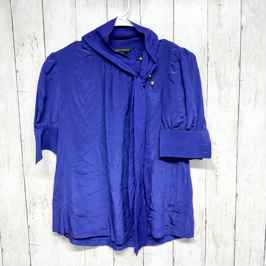 Banana Republic Shirt Women XS Royal Blue 100 Silk Button Up Long Sleeve Classic