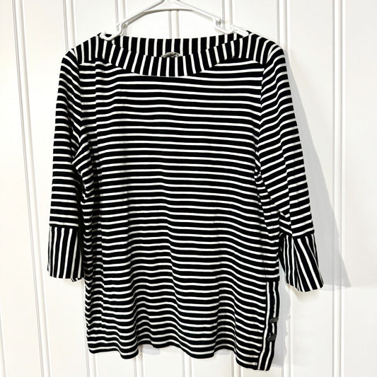 Gerry Weber Top Women Size 10 Black & White Open Neck 3/4 Sleeve Blouse Button