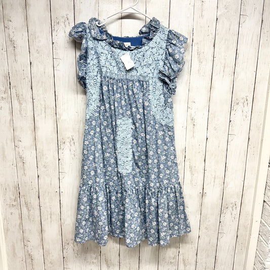 J. Marie Dress Women Size XS Blue Tiered Embroidered Midi Flutter Sleeve Pockets