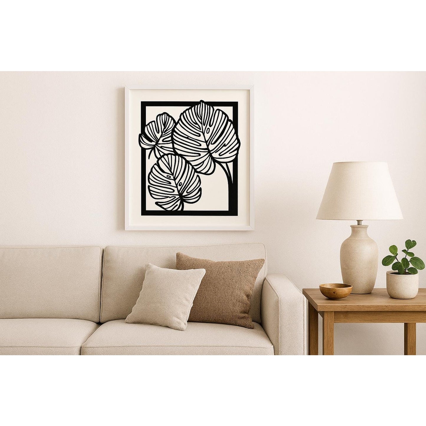 Modern 3D Printed Leaf Line Art – Minimalist 8x10 Wall Decor for Living Room or Office