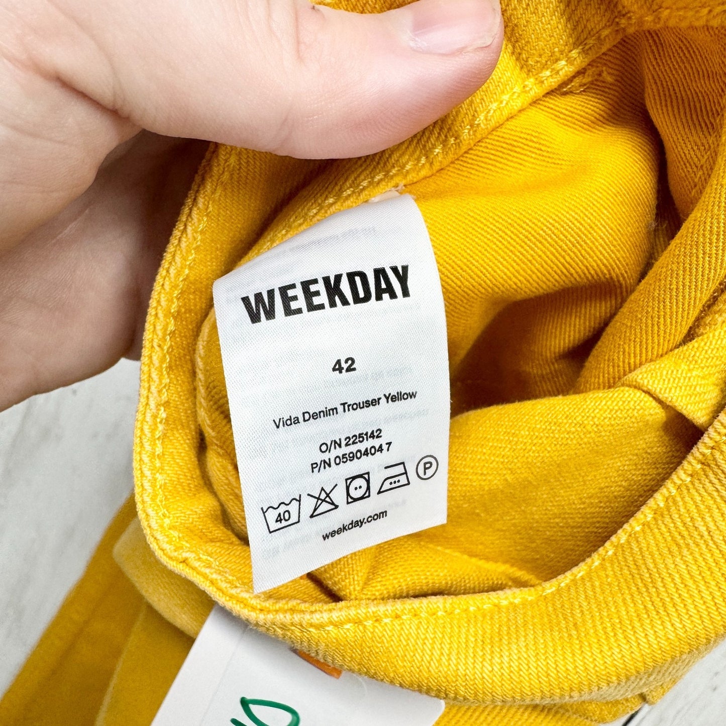 Weekday Pants Women Size 42 Vida Denim Trouser Yellow High Rise Zip Fly Pockets