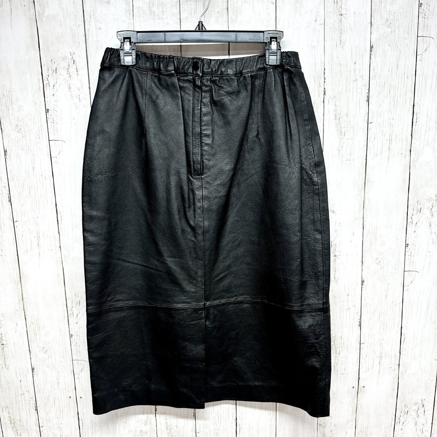 Vintage Atlantic Beach Skirt Women Medium Black Leather Midi Zip/Button Closure