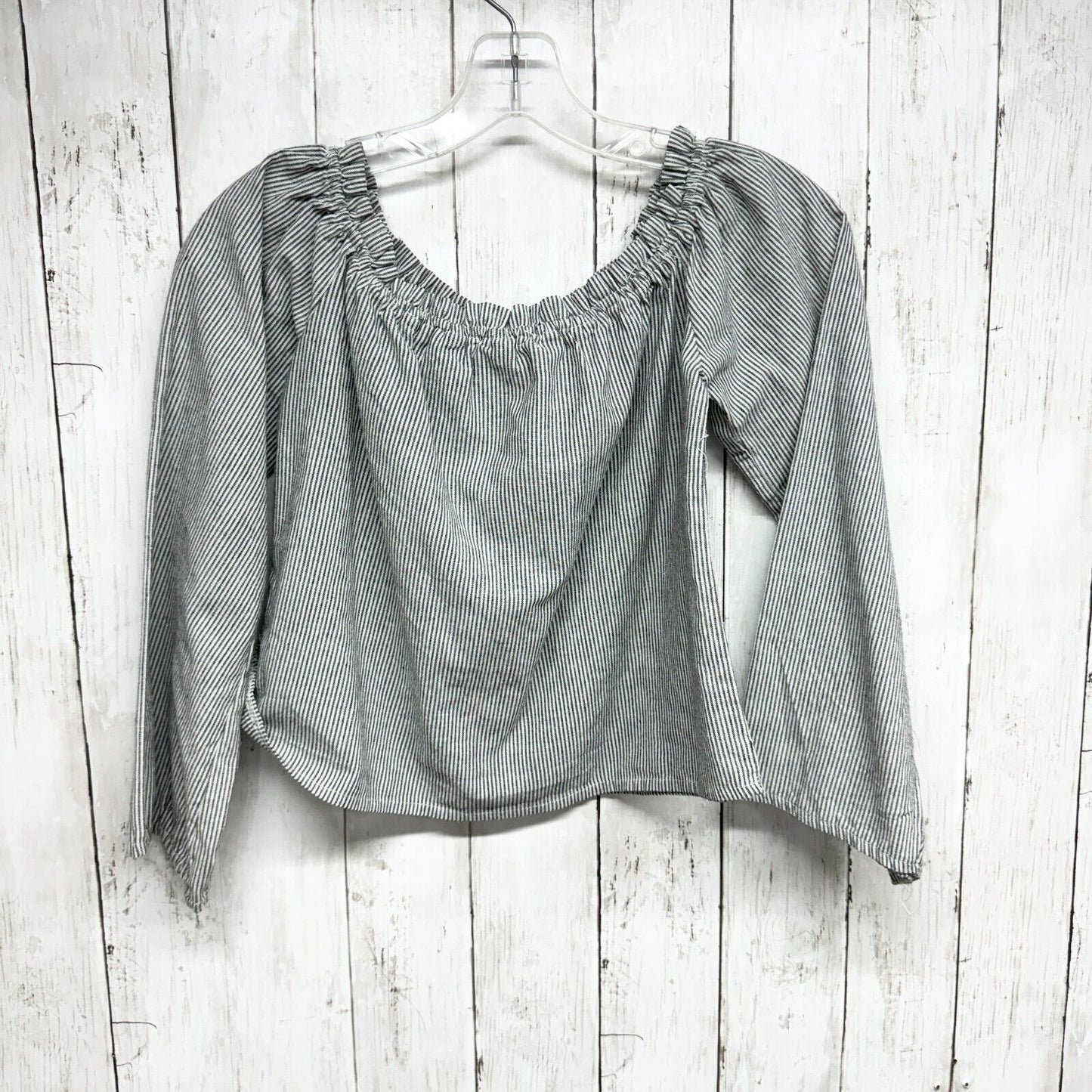 BRANDY MELVILLE Blouse Women OS Flared Wide Sleeve Cropped Off Shoulder Grey