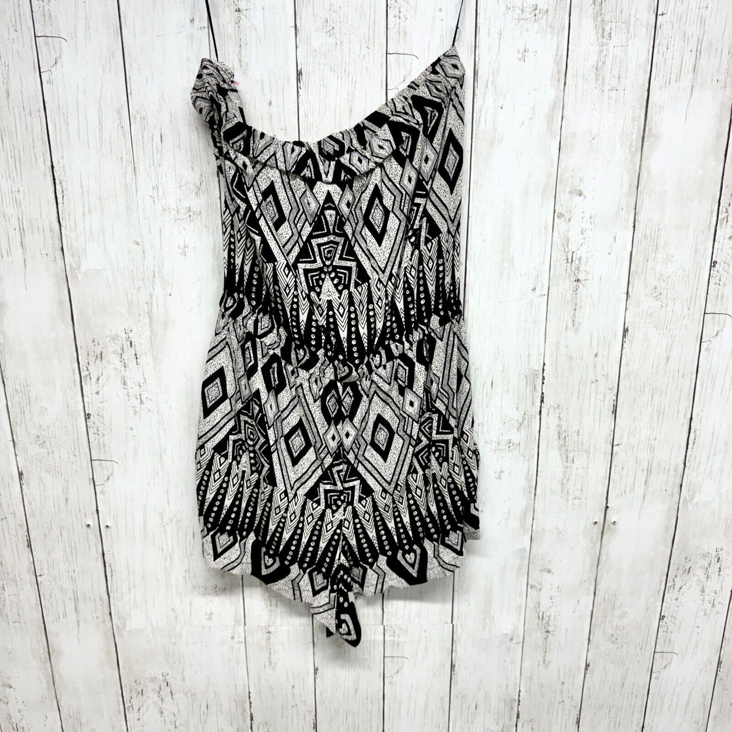 ANGIE Romper Women Size M Boho Strapless Summer Black Geometric Rayon