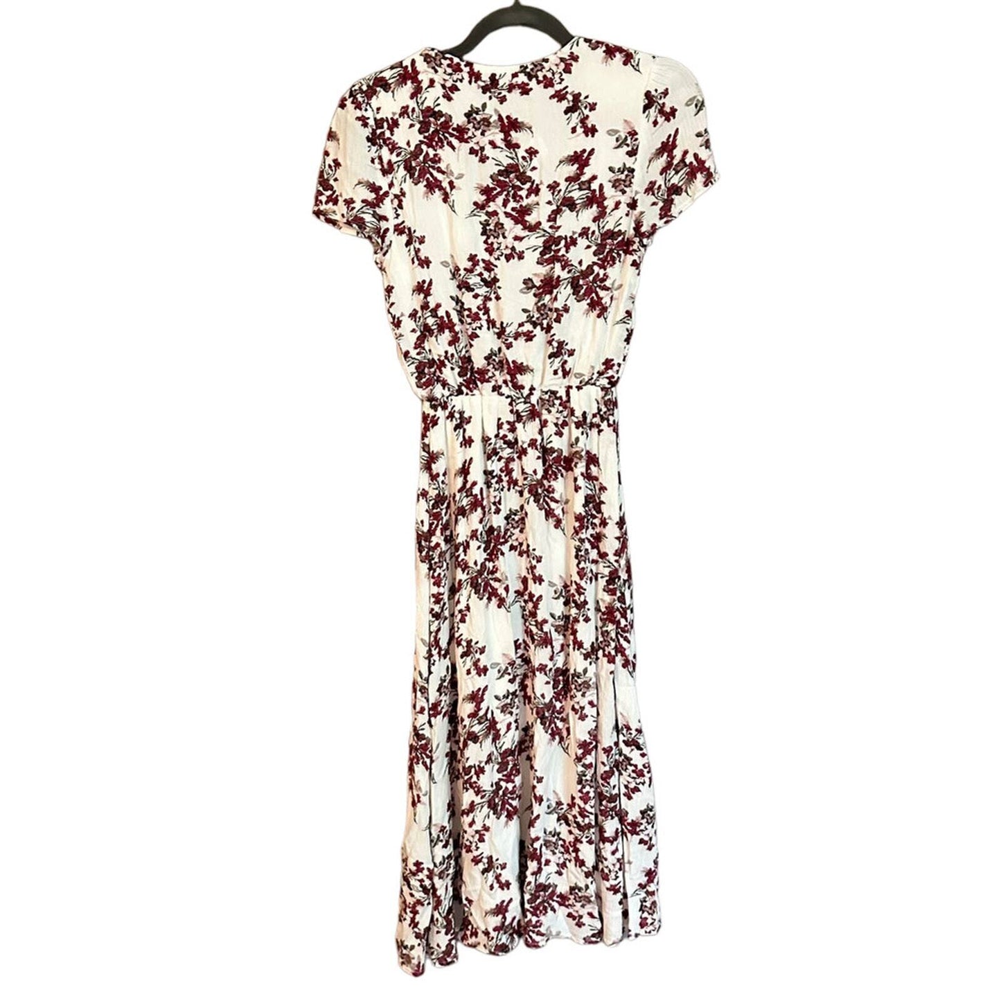 Wayf Short Sleeve Floral Cream Red V Neck Cap Sleeve Maxi Dress Size XS