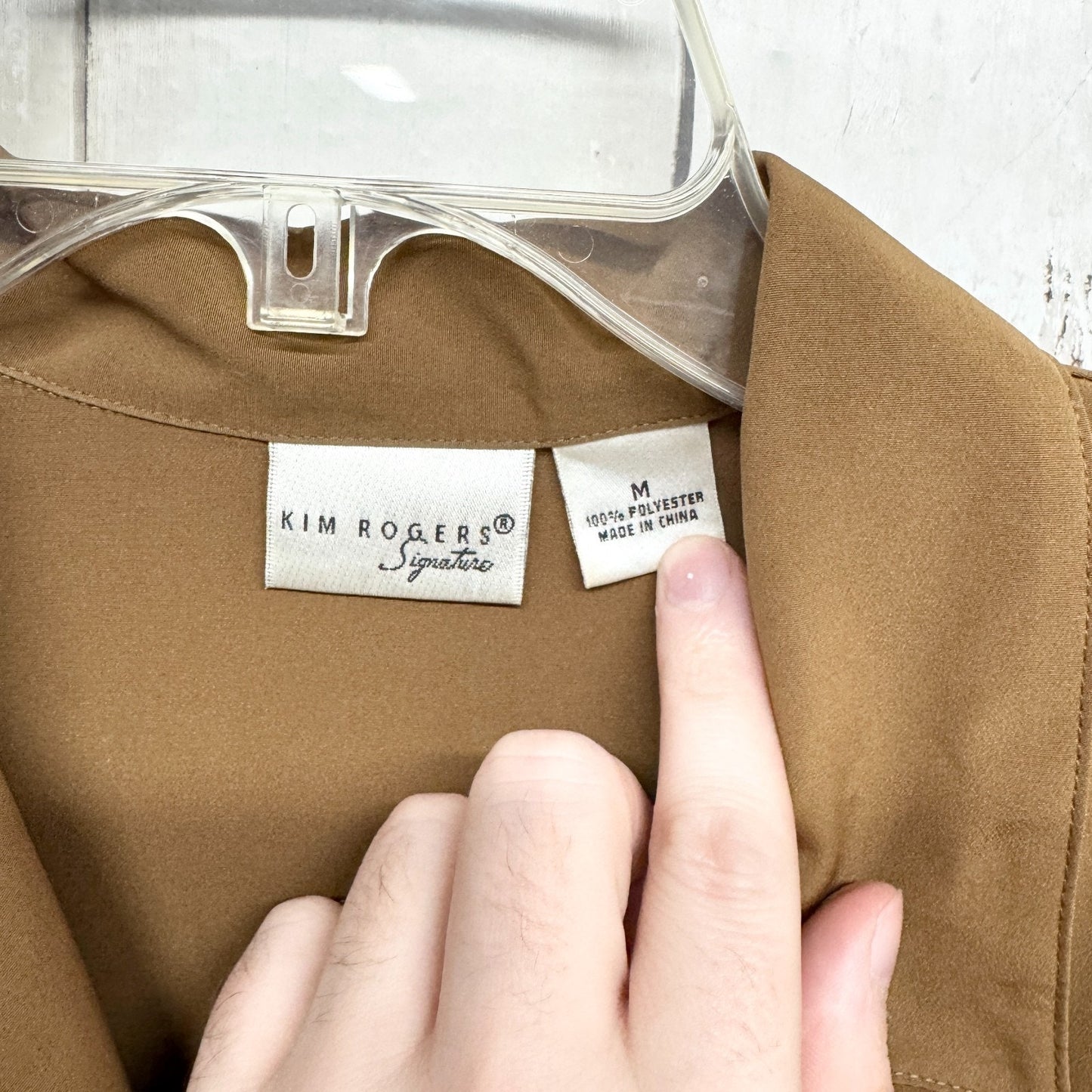 Kim Rogers Blouse Women Size Medium Brown Collared Long Sleeve Button Down Shirt