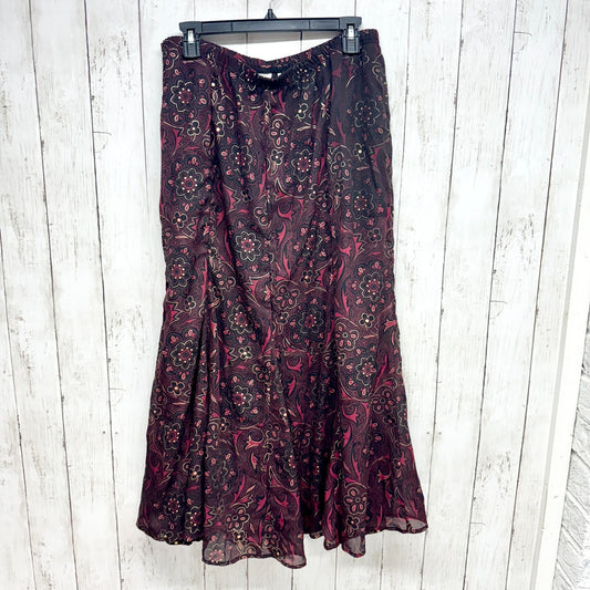 Cato Skirt Women Size 14/16W Patterned Ruffle Midi Skirt Red Black Elastic Waist