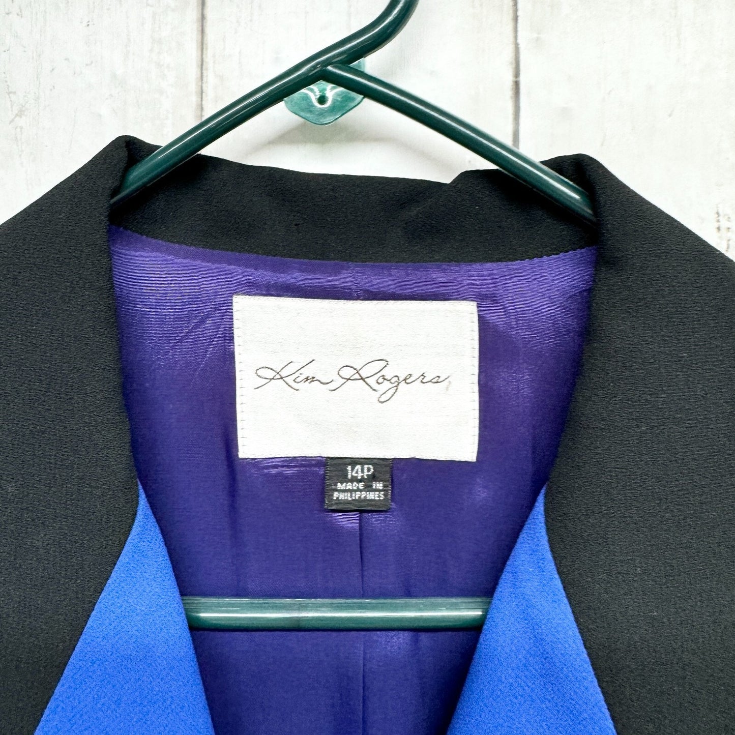 KIM ROGERS Blazer Women Size 14P Button Down Royal Blue Long Sleeve Suit Jacket