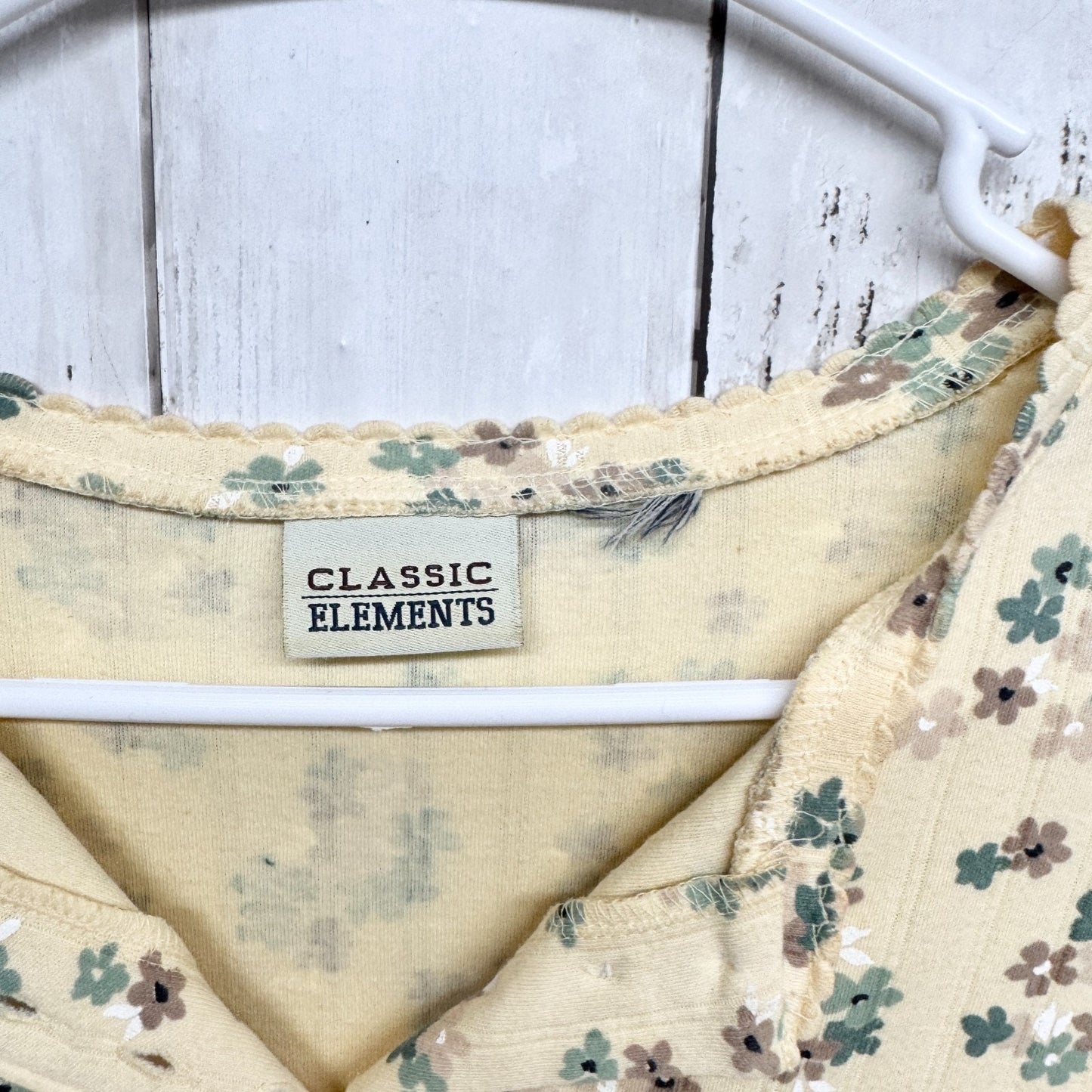 Vtg Classic Elements Top Women 41" Chest Yellow Floral Short Sleeve Polo Shirt