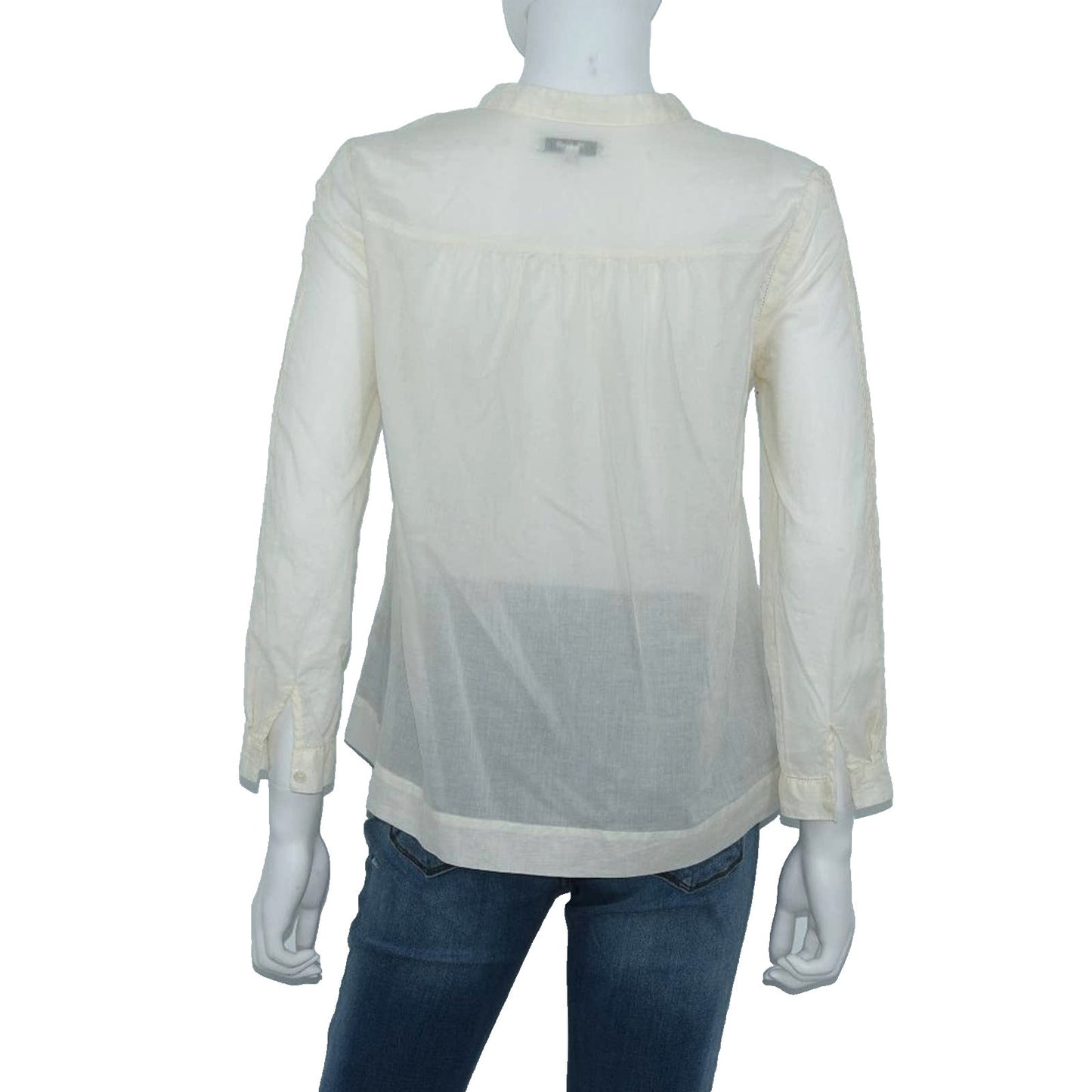 Madewell Lace Trim 1/4 Sleeve Pintuck Peasant Cream Blouse Size Small