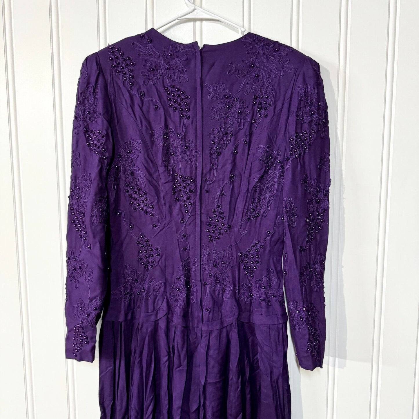 Vintage Marie St. Claire Purple Beaded Padded Shoulder Evening Dress Size 12