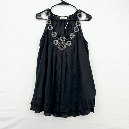 Rebecca Taylor 100% Silk Sleeveless Boho Black V Neck Blouse Size 6