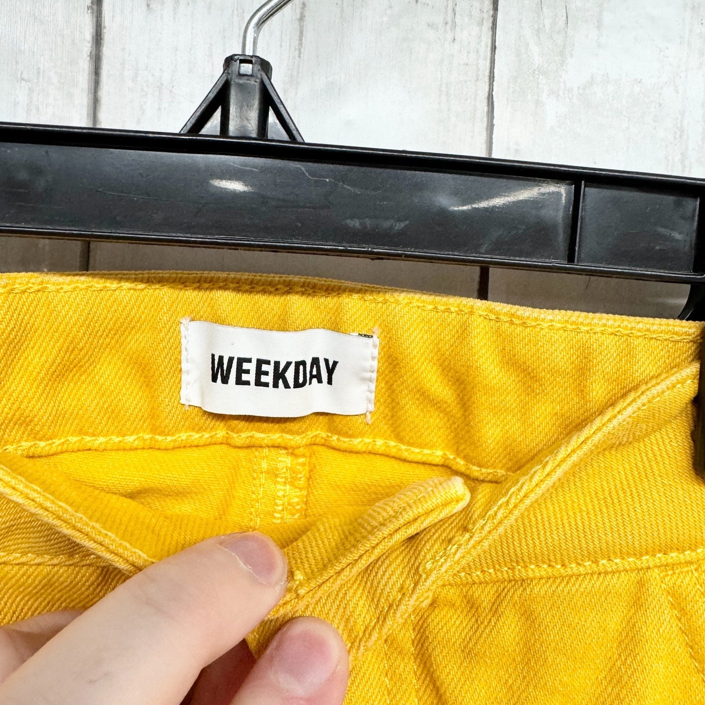 Weekday Pants Women Size 42 Vida Denim Trouser Yellow High Rise Zip Fly Pockets