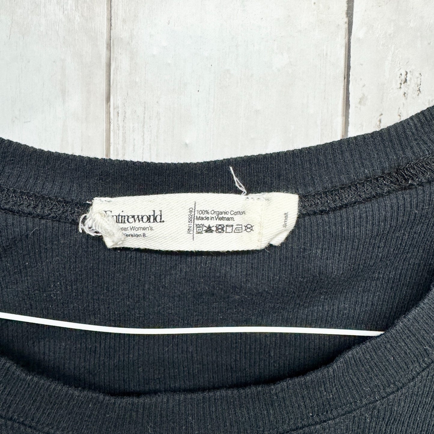 Entireworld Top Women Size Small Black Organic Cotton Ribbed Short Sleeve Shirt