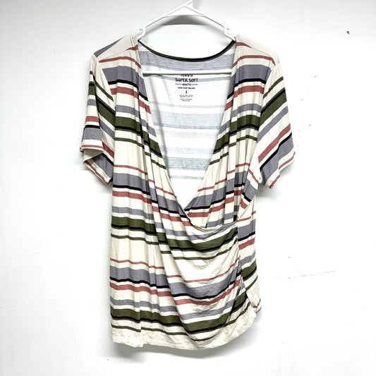 Torrid Striped Multicolored Super Soft Surplice Wrap Deep V Top Size 3/3X