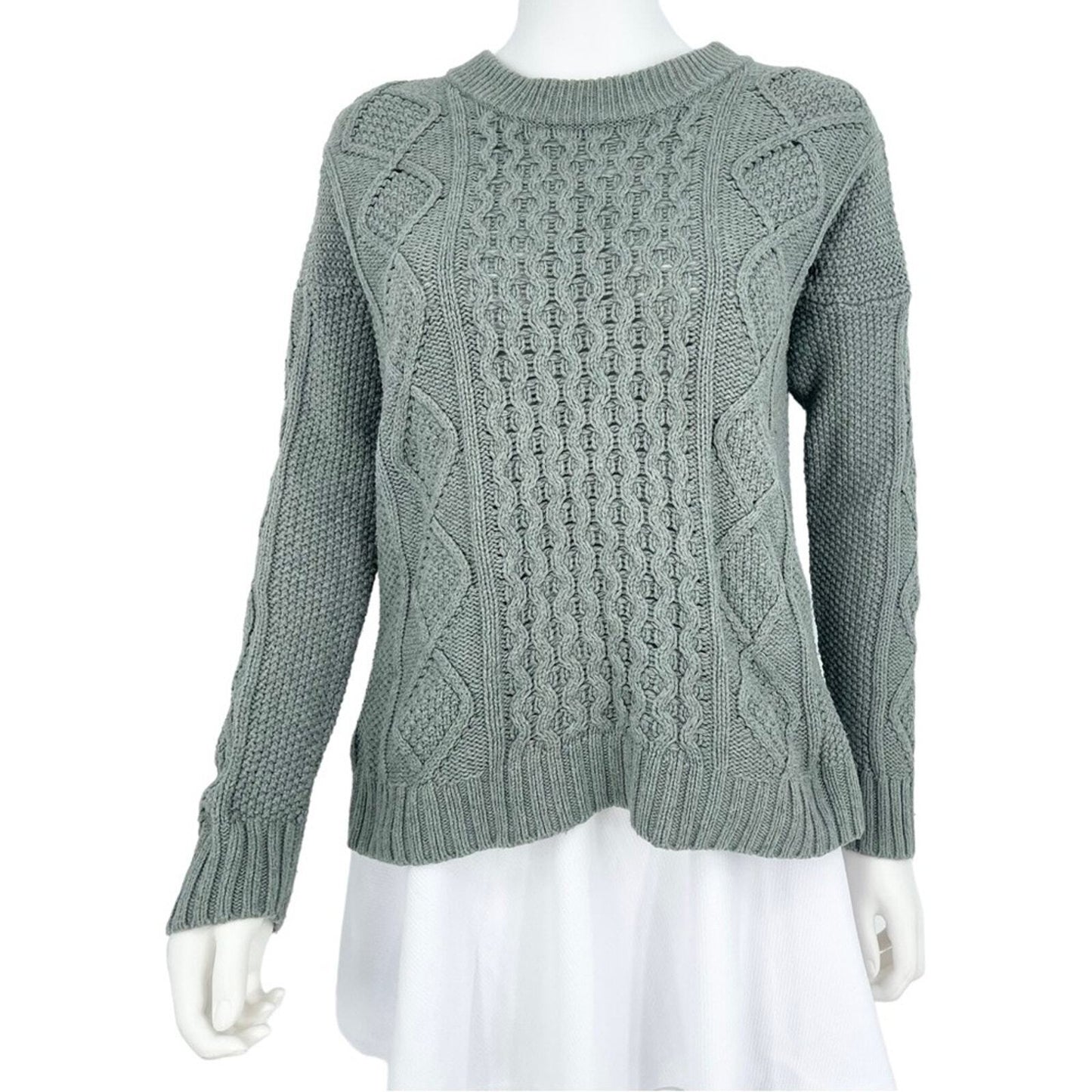 MADEWELL Sweater Women’s Size Medium Knit Teal Classic Cable Pullover Long
