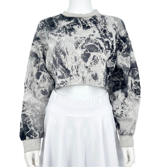 twenty montreal Cropped Athletic Marble Long Sleeve Crewneck Sweater Size Medium