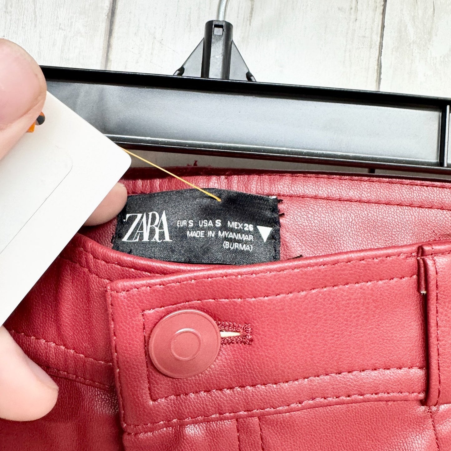 Zara Pants Women Size Small Red Faux Leather High Rise Skinny Zip Fly Pockets