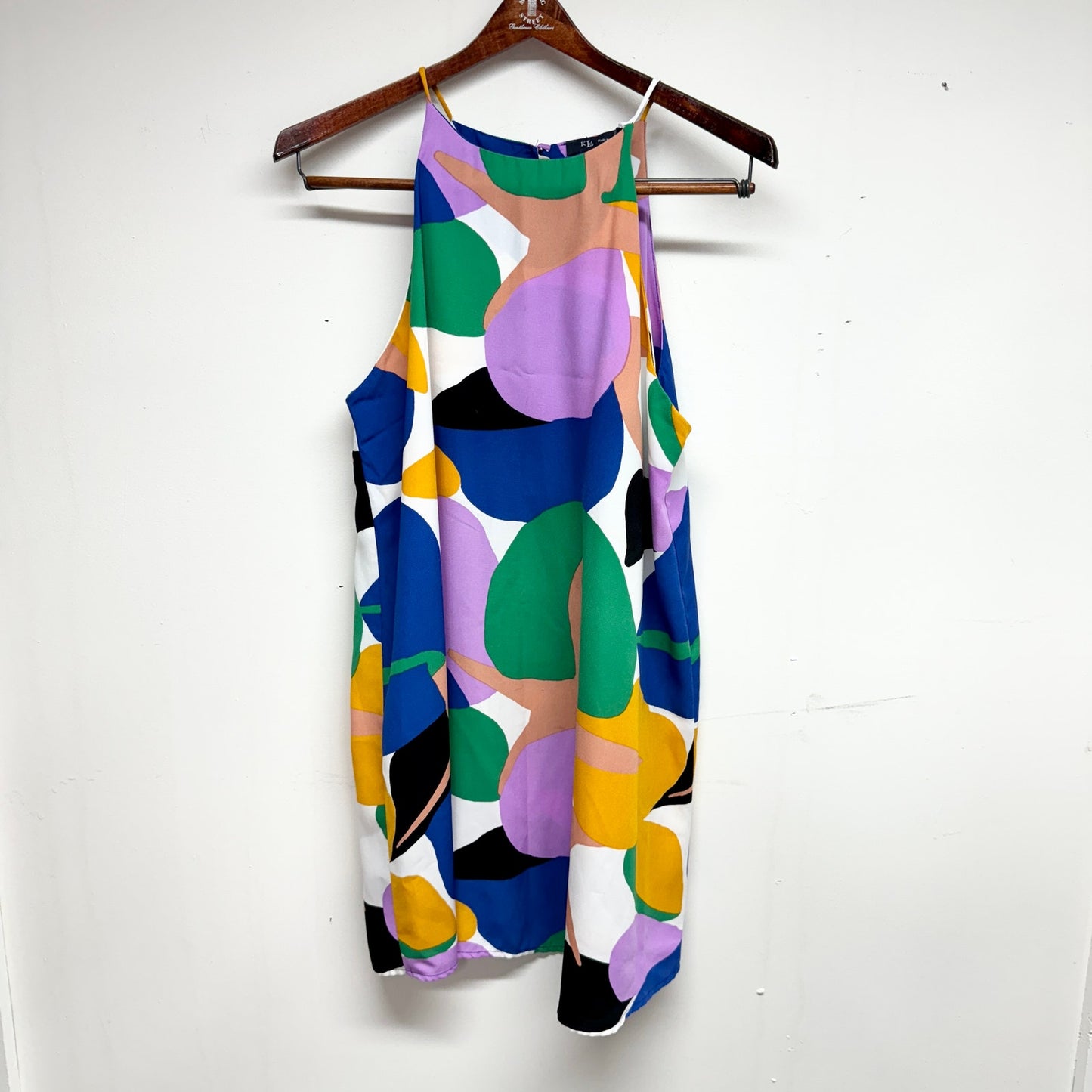 KLD Women Multicolored Abstract Retro Sleeveless Mini Dress Size Large