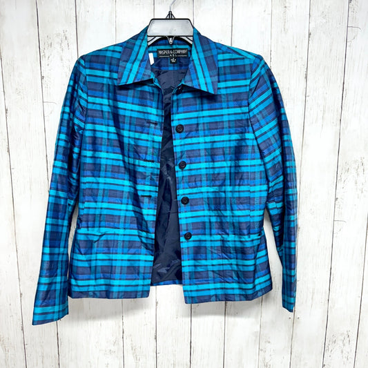Vintage Kasper & Co Jacket Plaid Blue Button Down Collared 90s Light Weight Silk