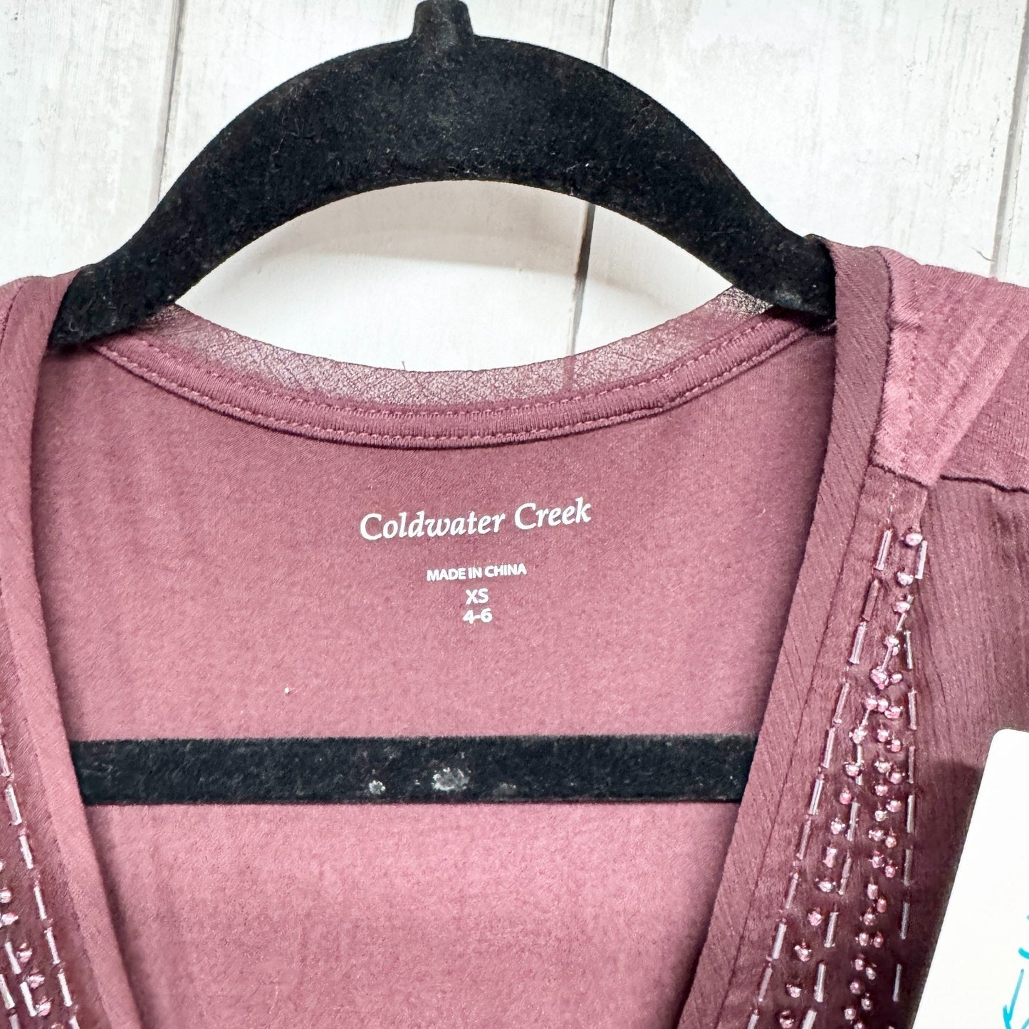 Coldwater Creek Top Women Size XS Brown Beaded V-Neck Sleeveless Blouse Sheer