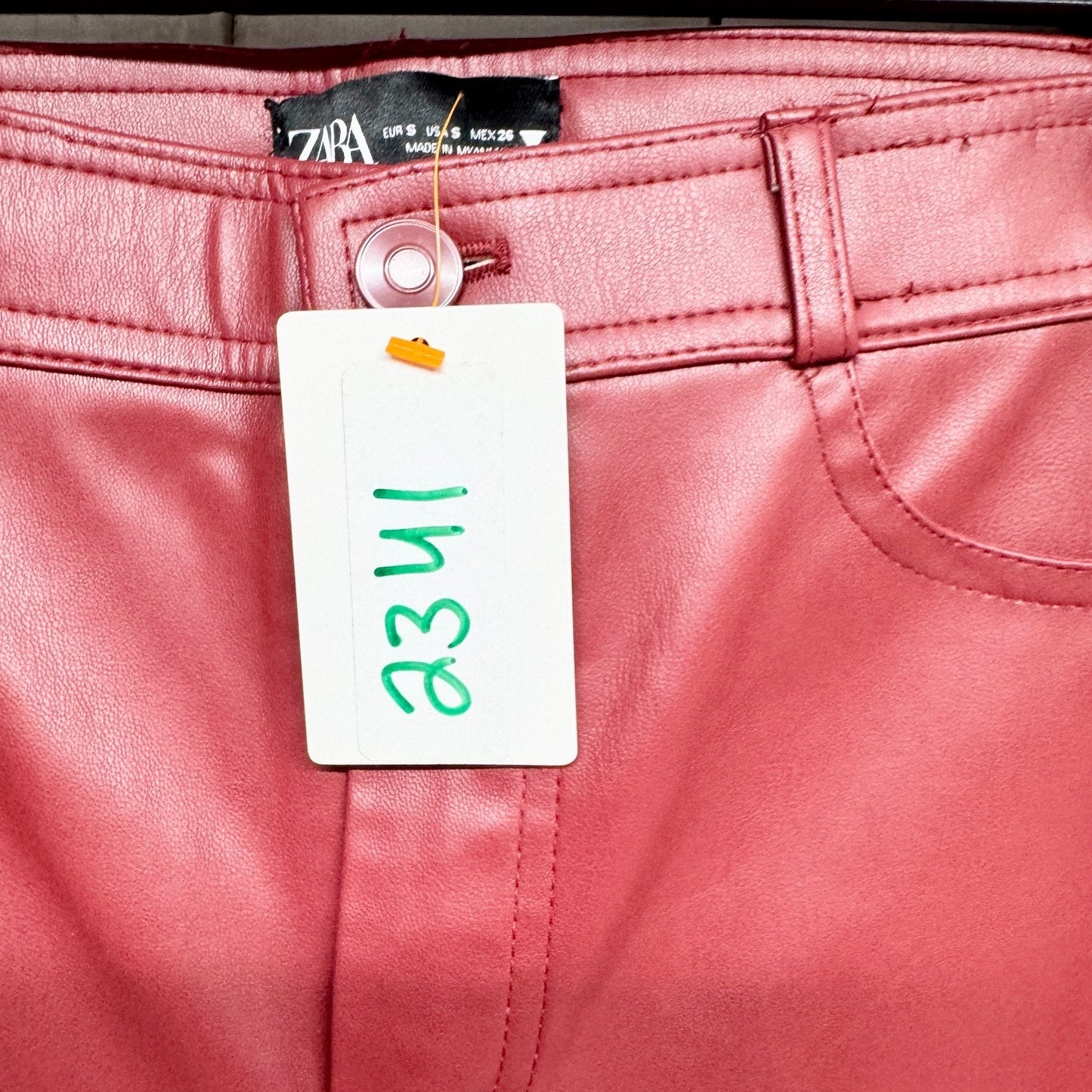 Zara Pants Women Size Small Red Faux Leather High Rise Skinny Zip Fly Pockets