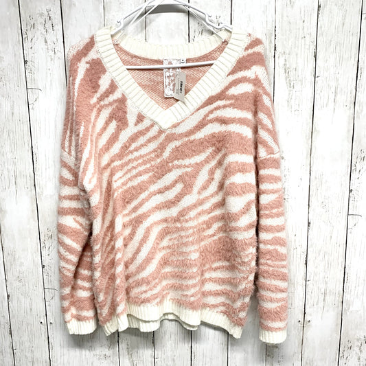 Sadie and Sage Medium One Reason Womens Zebra Print Sweater Pink Ivory V-Neck