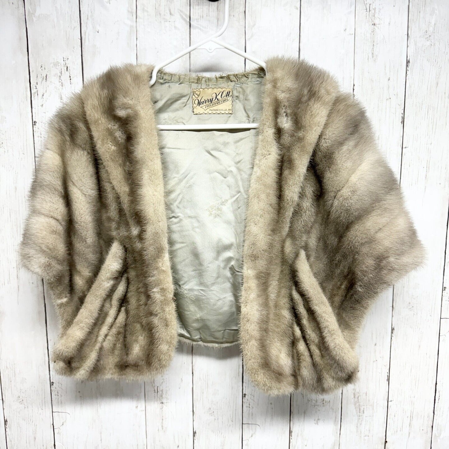 VINTAGE E.heinemann Fur Shawl Women OS Light Real Mink Fur Pocket Shawl 1950's