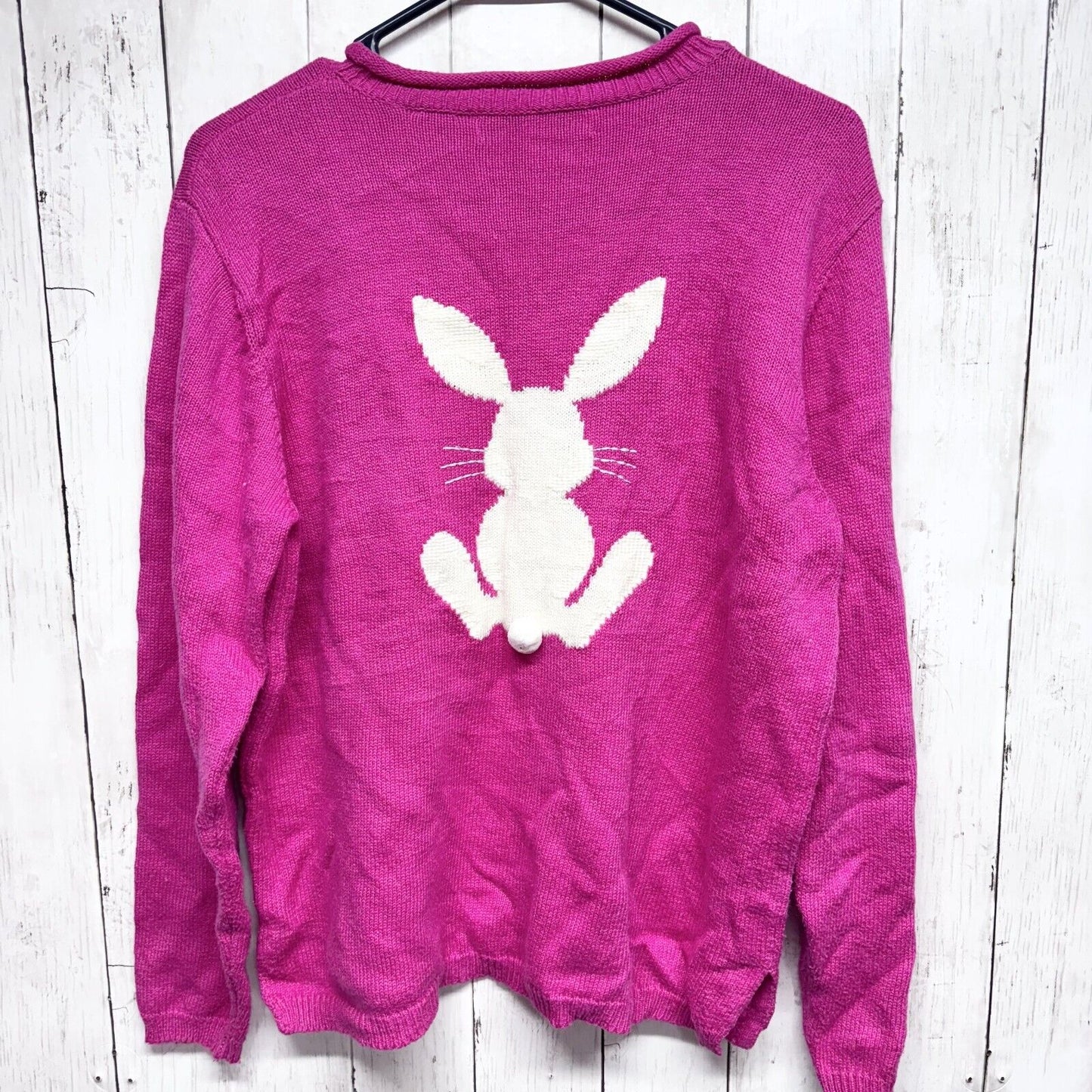 Marisa Christina Sweater Women M Crewneck Bunny Rabbit Hot Pink Linen Cotton