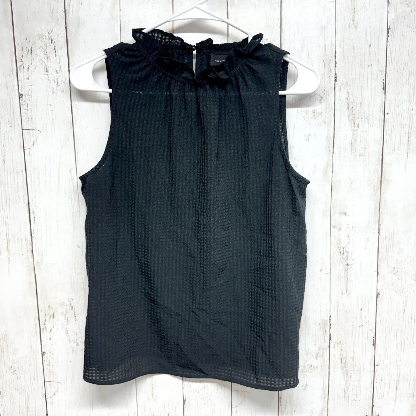 WHO WHAT WEAR Top Women Size XS Mock Neck Sleeveless Black Tank Top Textured