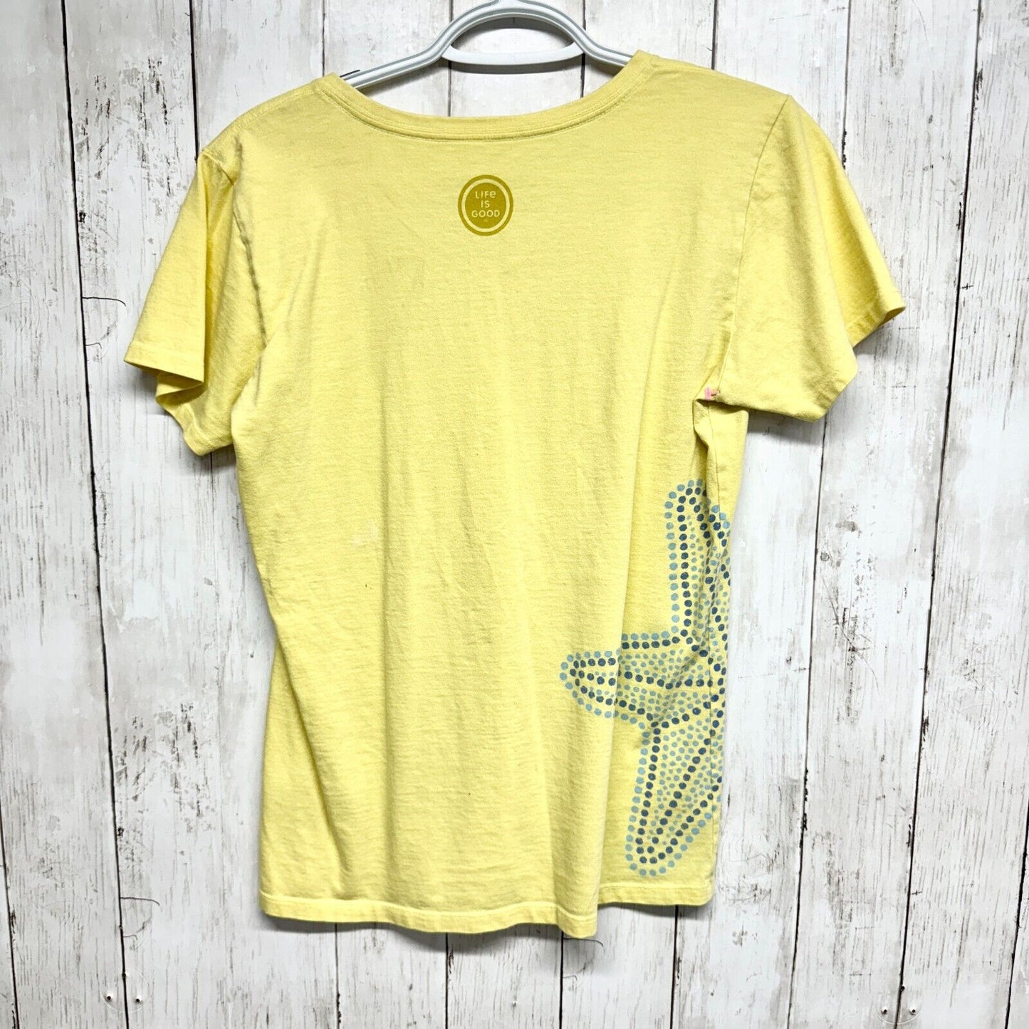 LIFE IS GOOD T Shirt Women Size Small Yellow Short Sleeve Sea Life Starfish Tee