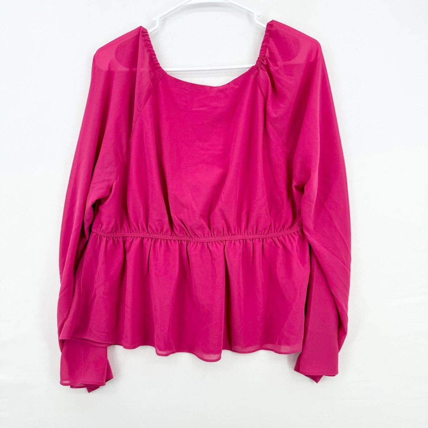 HEATHERLY Blouse Women Size XXL Hot Pink Y2K V Neck Flared Sleeve Semi Sheer NWT