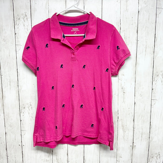 VTG Disneyland Polo Women Size L Hot Pink Collared Cotton Mouse Stitched Shirt