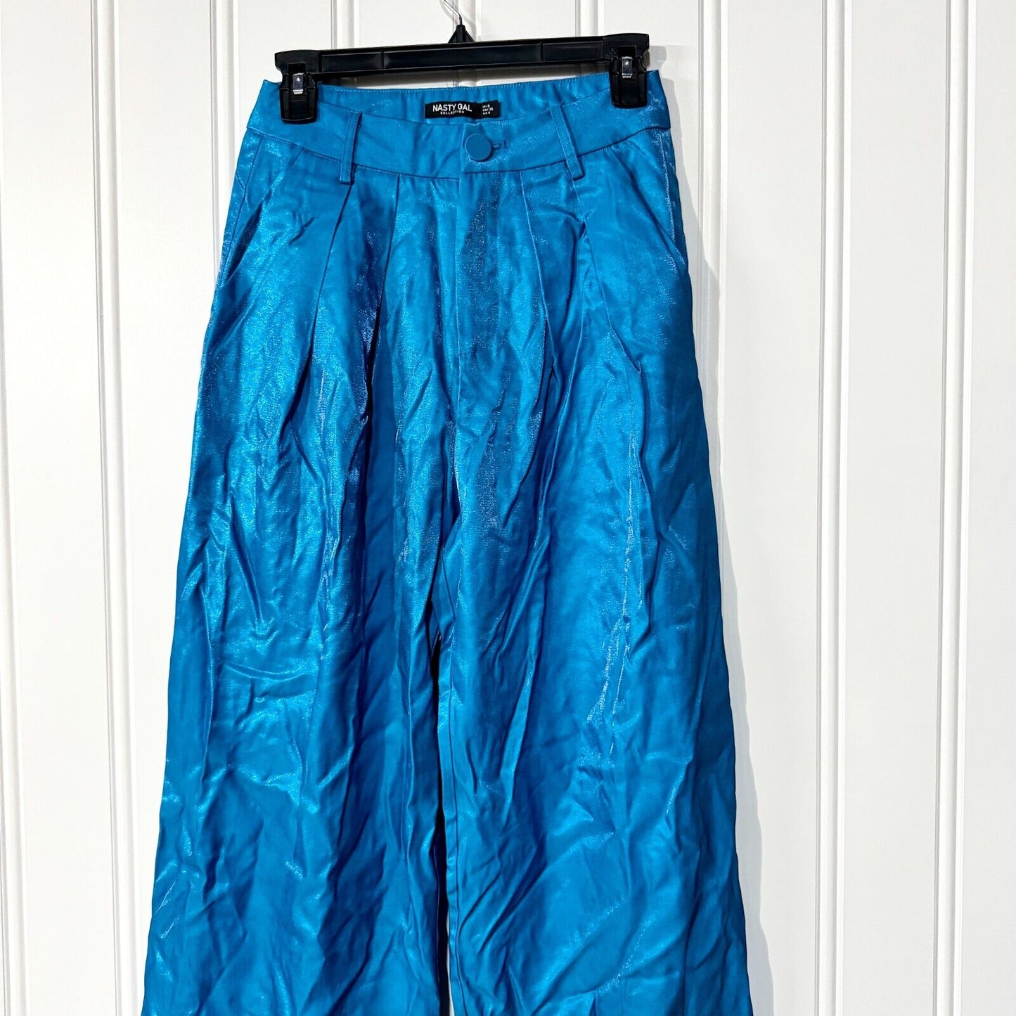 NASTY GAL Pants Women Size 4 Blue Metallic Wide Flared Leg High Waisted Retro