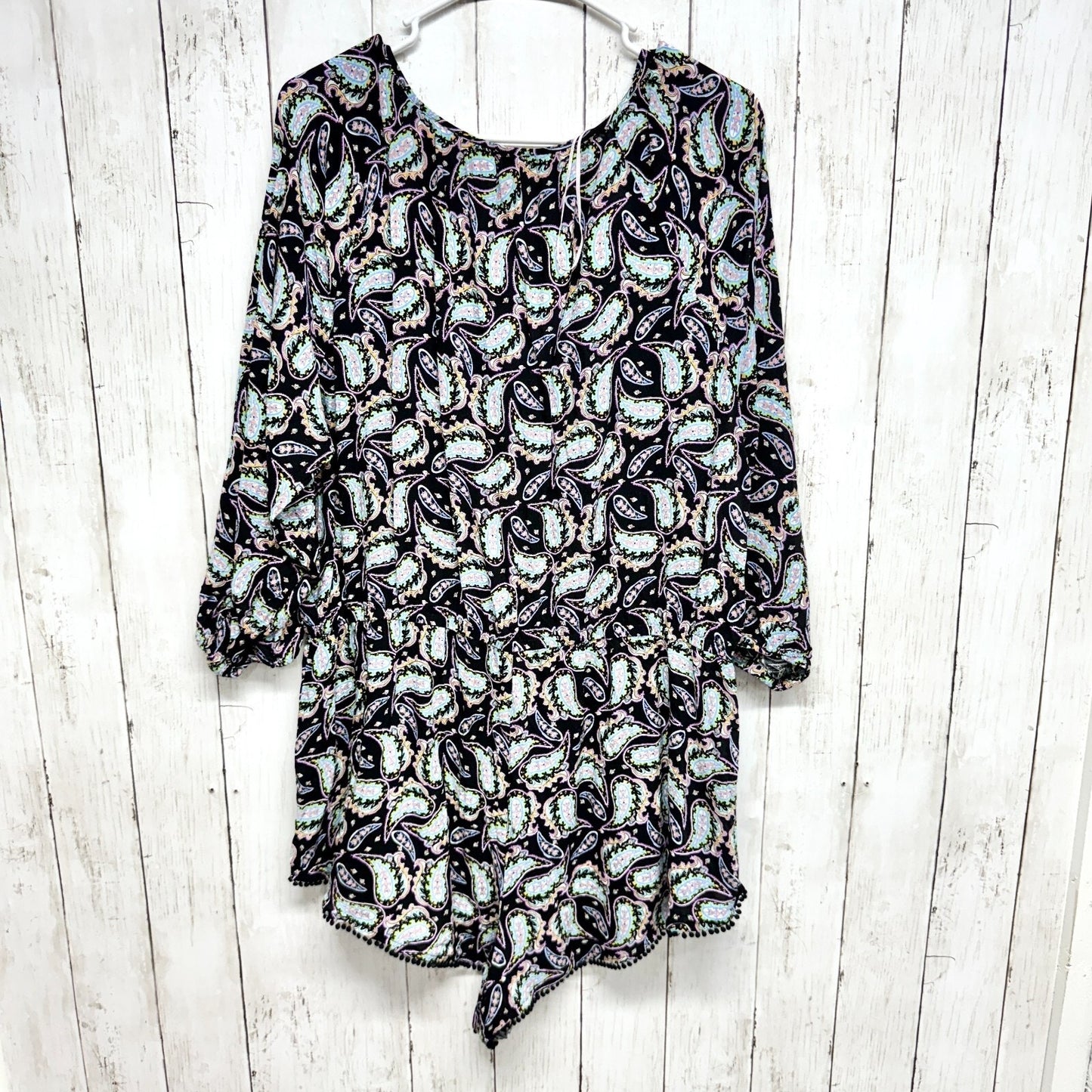 Victoria Secret Romper Women Size XL Boho Long Sleeve Beachy Coverup Paisley