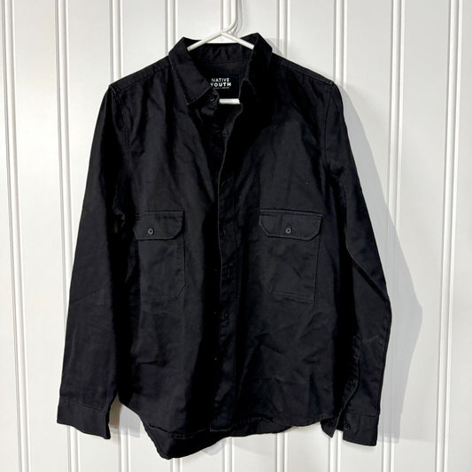 Native Youth Black Rugged Cotton Long Sleeve Casual Button Down Size Small