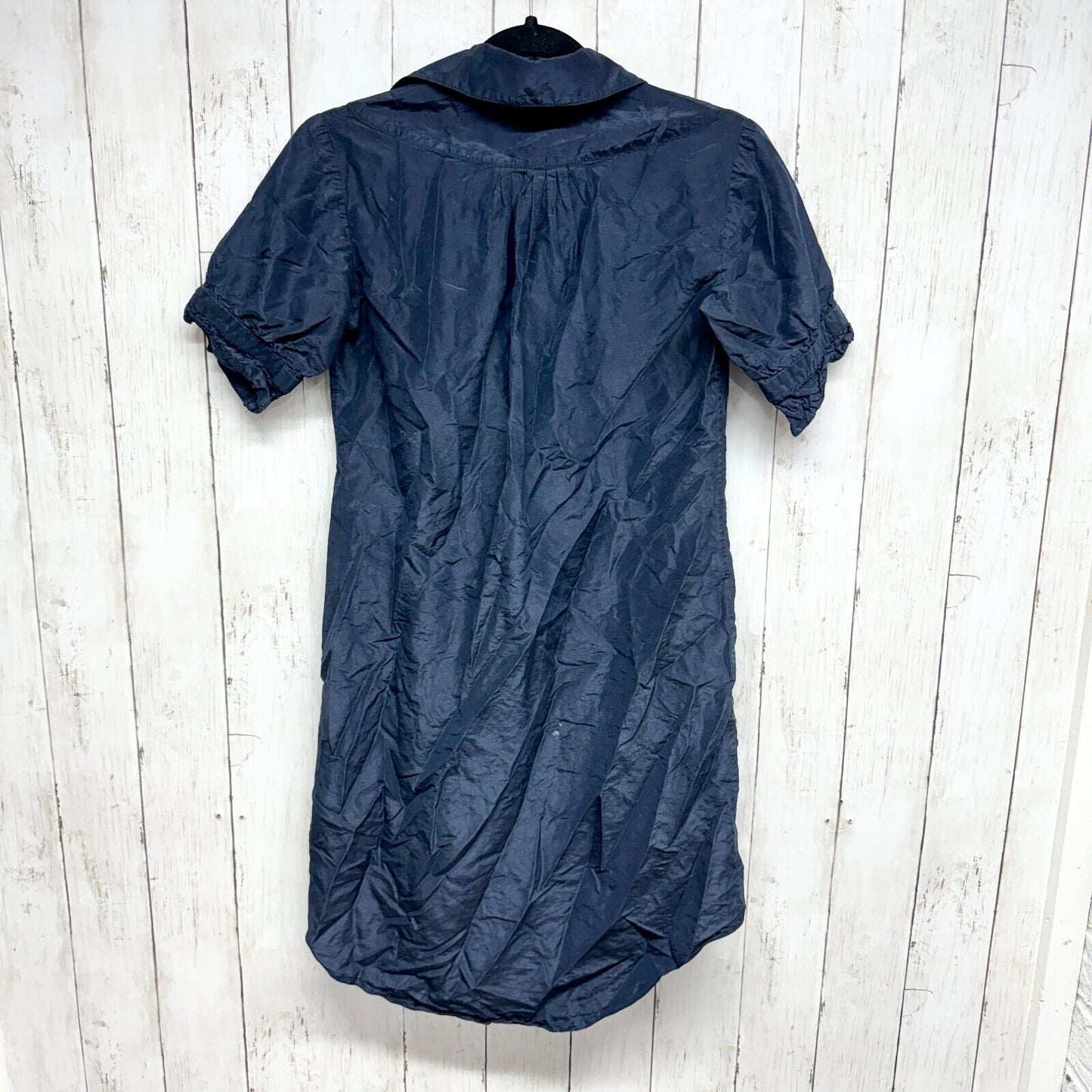 Cynthia Rowley Dress Women Size XS 100% Silk Navy Bleu Short Sleeve Deep V Neck