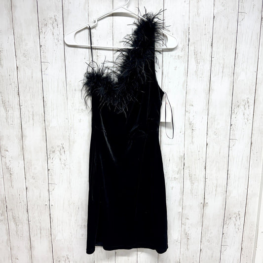 Altar'd State Dress Women Size Small Black Satin One Shoulder Feather Mini Glam
