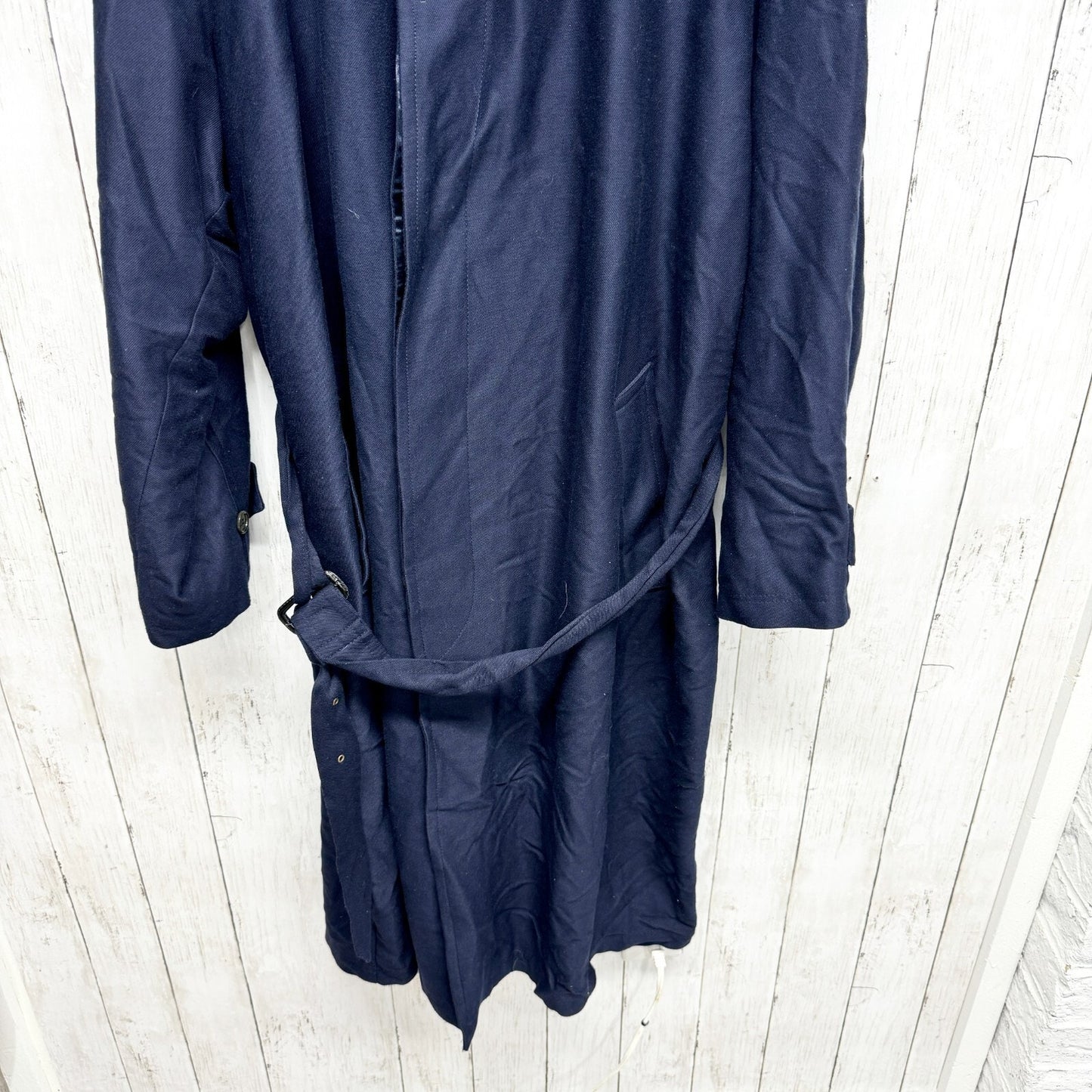 Vintage Reporter Coat Large Navy Collared Button Belted Split Back Long Peacoat