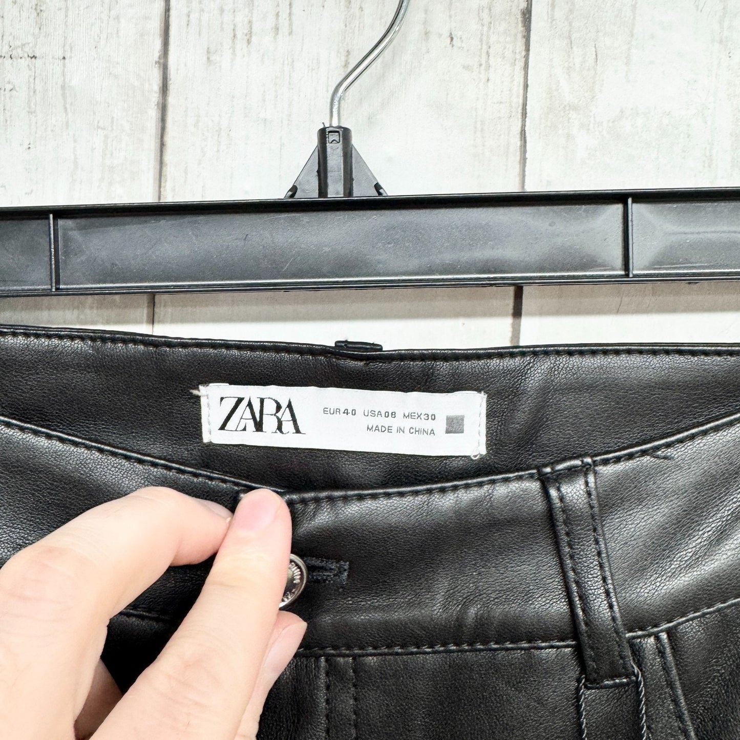 Zara Pant Women Size 8 Black Faux Leather High Rise Straight Zip Fly Pockets NWT