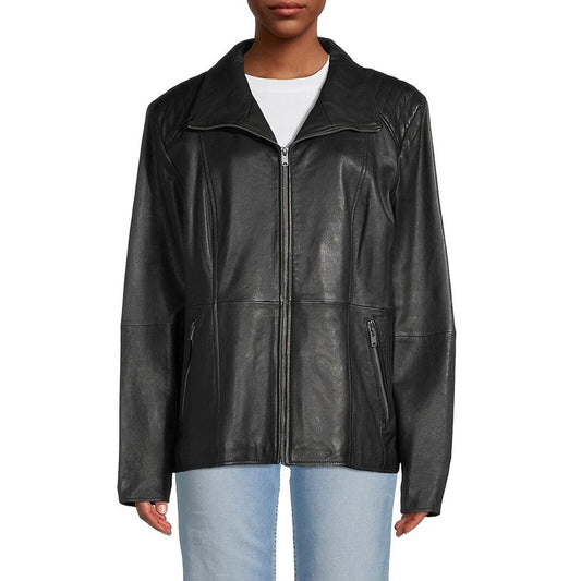 Andrew Marc Leather Full Zip Black Fabian Jacket Size Large
