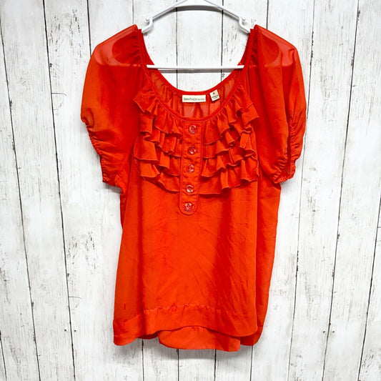 JOHN PAUL RICHARDS Blouse Women Size XL Coral Ruffled Pleated Button Down Short