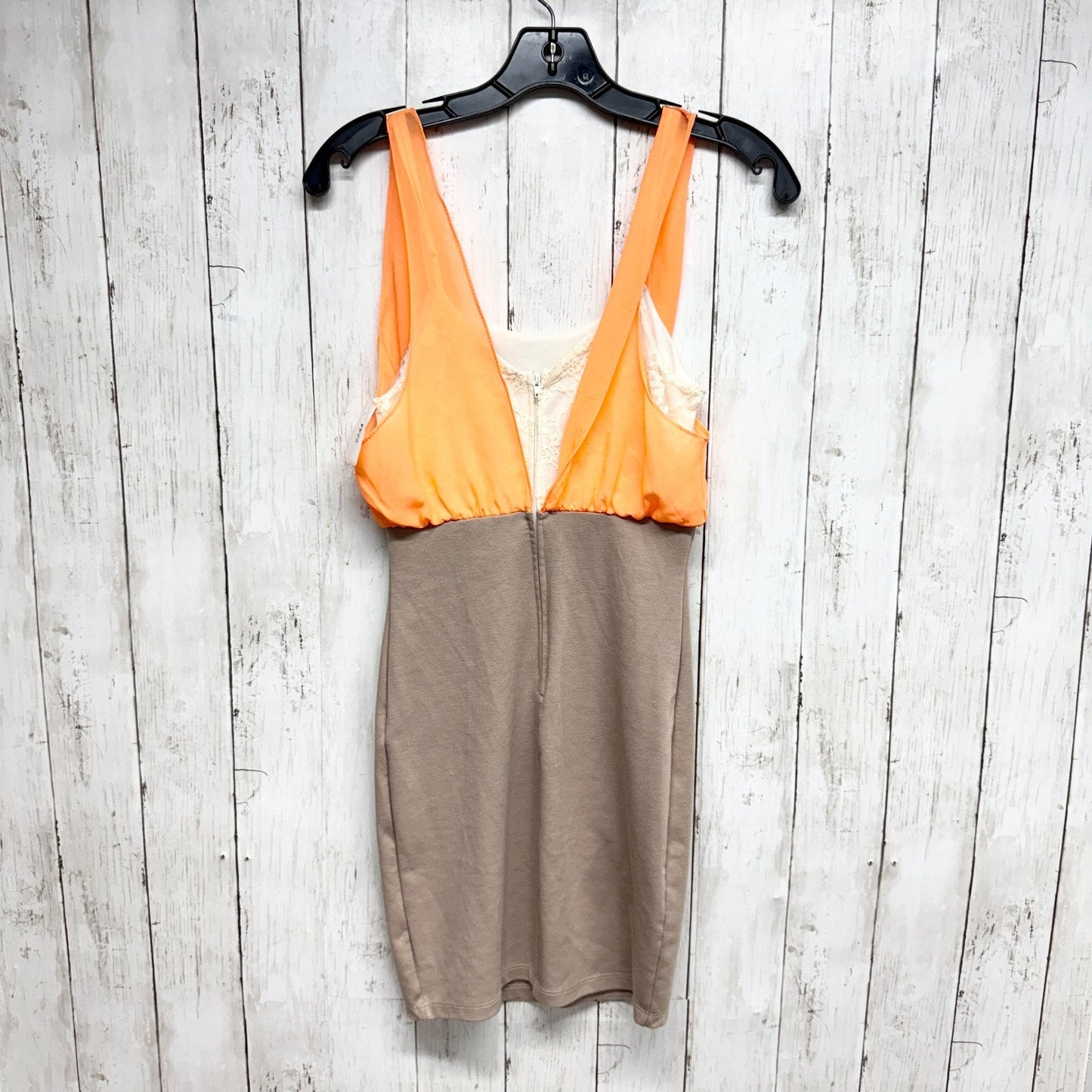 Lulus Dress Women Size Small Orange Tan Zip Back Lined Top Sleeveless Bodycon
