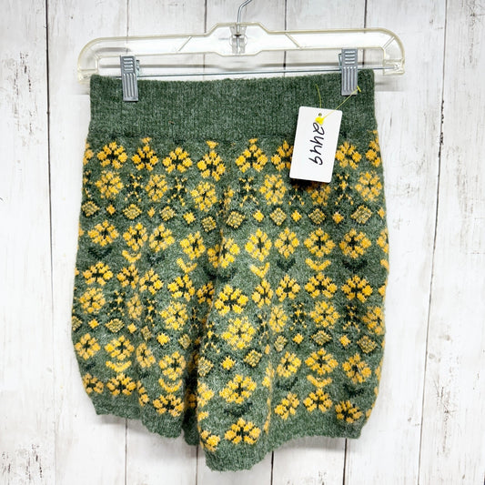 Cider Shorts Women Size Medium Green Yellow Sunflower Knit Sweater Boho Festival