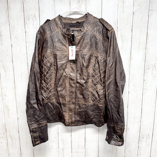 Maurices Jacket Women Size 2 Brown Distressed Faux Leather Quilted Bomber Grunge