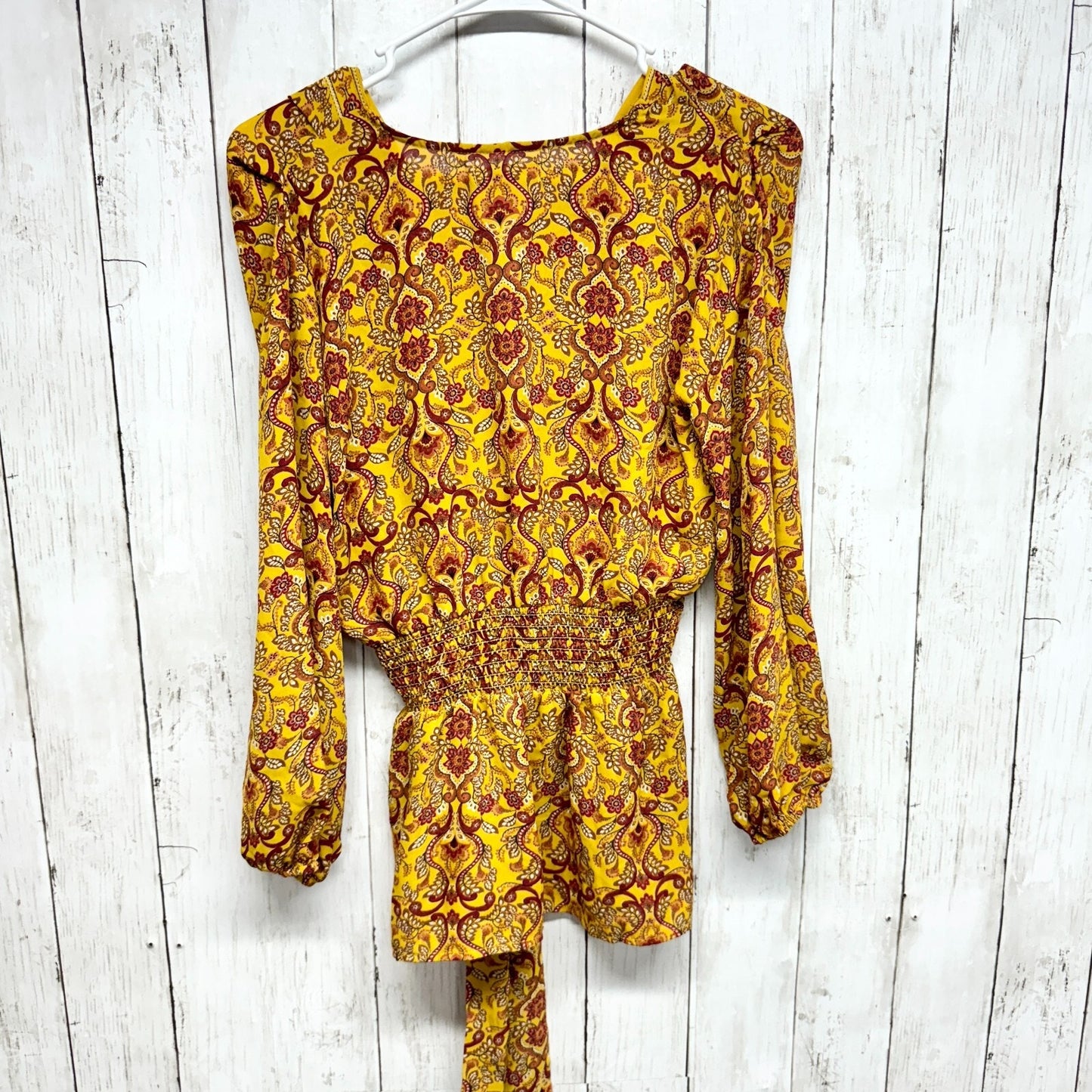 MAX STUDIOS Top Women Size Small Hippie Boho Top Blouse Deep V Neck Tied Waisted