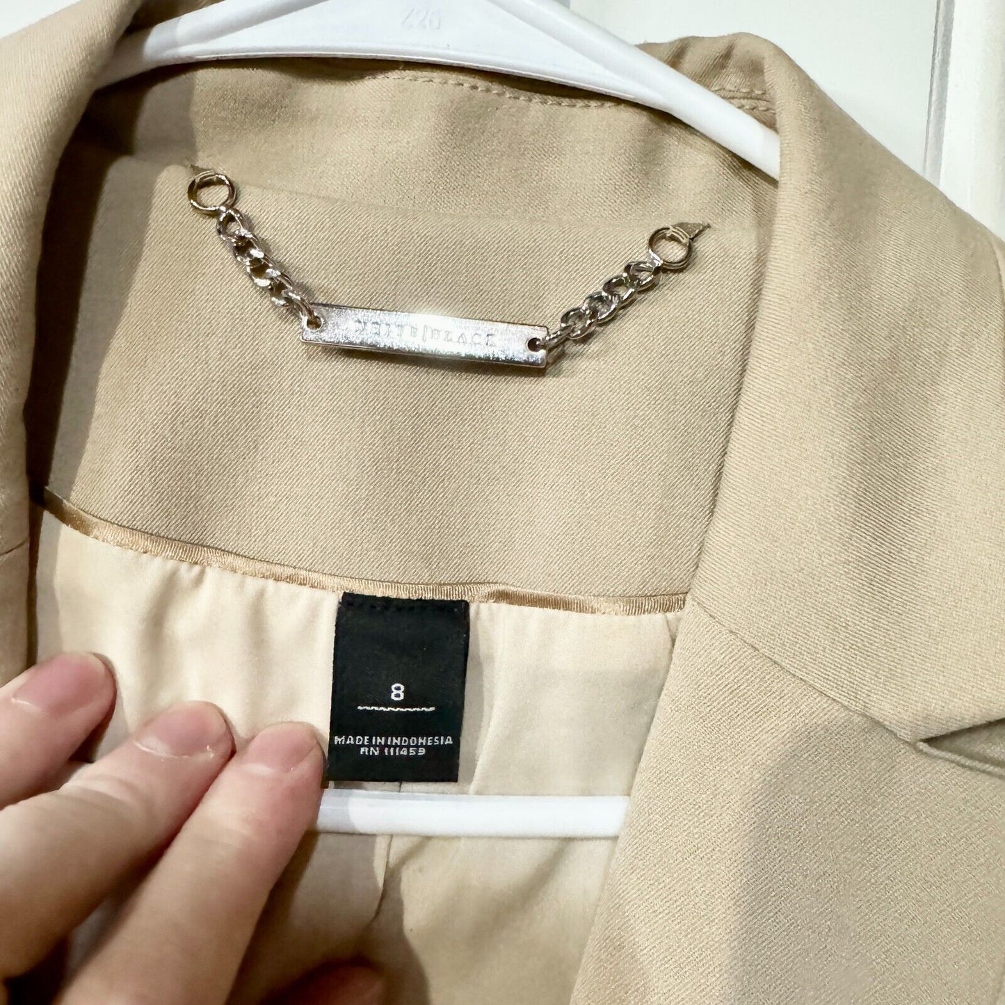 White House Black Market Blazer Tan Single Breasted Double Collared Size 8